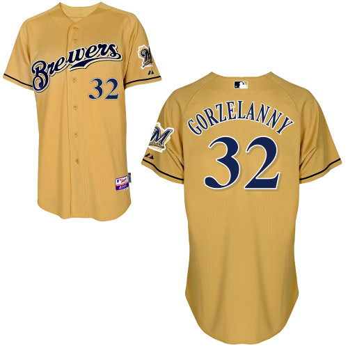 Tom Gorzelanny #32 MLB Jersey-Milwaukee Brewers Men's Authentic Gold Baseball Jersey
